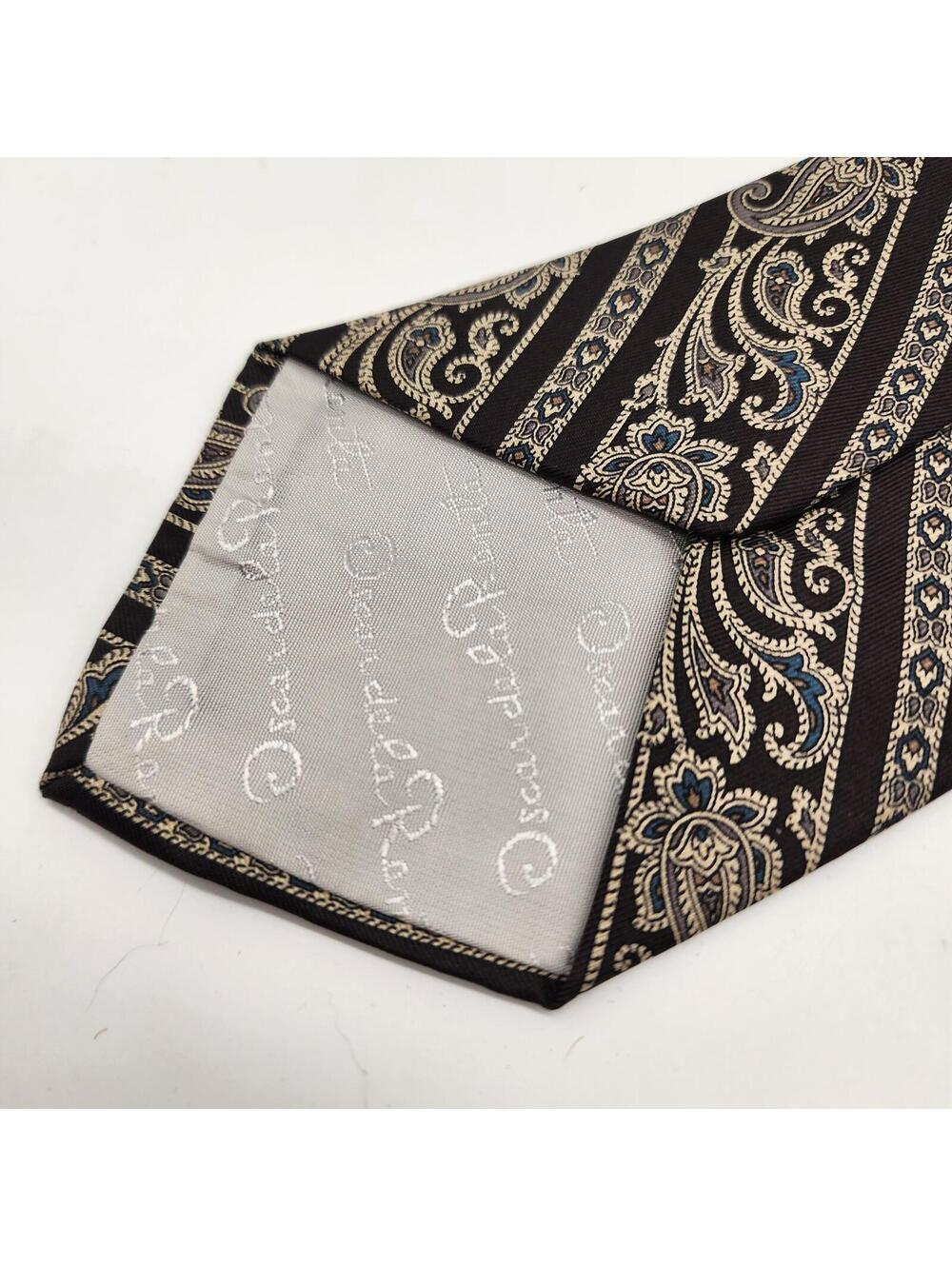 Oscar De Lenta Couture Men’s Paisley Silk Tie Brown Beige Vintage Style - Picture 6 of 6